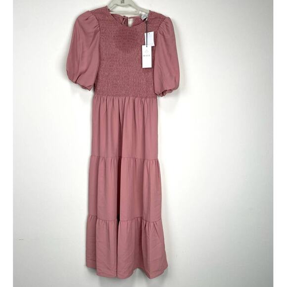 NWT WAYF Camden Smocked Puff Sleeve Tiered Maxi Dress - Picture 3 of 13